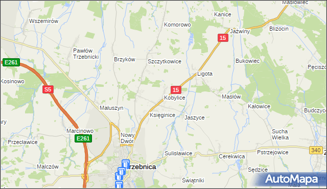 mapa Kobylice gmina Trzebnica, Kobylice gmina Trzebnica na mapie Targeo