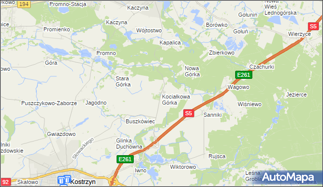 mapa Kociałkowa Górka, Kociałkowa Górka na mapie Targeo