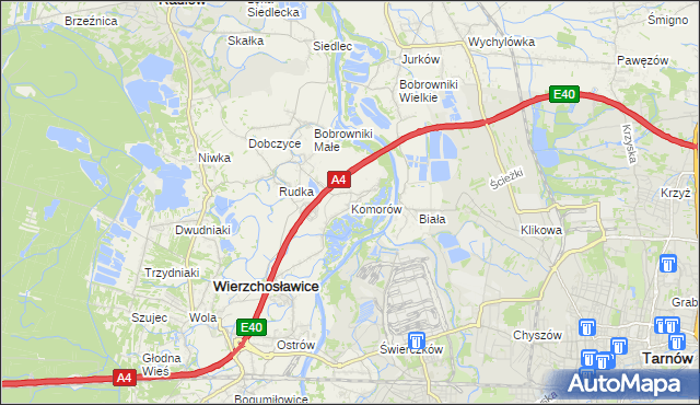 mapa Komorów gmina Wierzchosławice, Komorów gmina Wierzchosławice na mapie Targeo