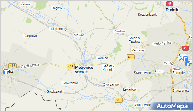 mapa Kornice, Kornice na mapie Targeo