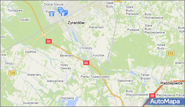 mapa Korytów gmina Radziejowice, Korytów gmina Radziejowice na mapie Targeo