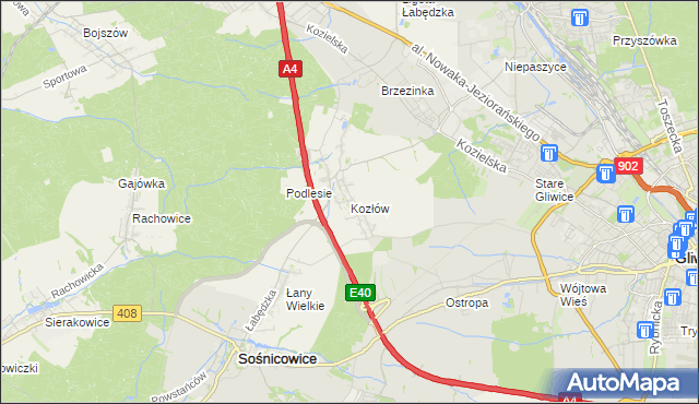 mapa Kozłów gmina Sośnicowice, Kozłów gmina Sośnicowice na mapie Targeo