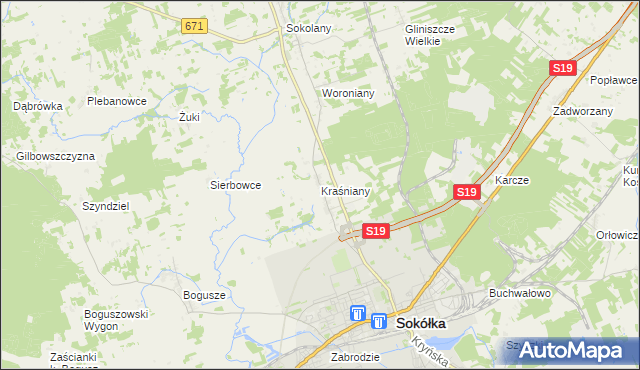 mapa Kraśniany, Kraśniany na mapie Targeo