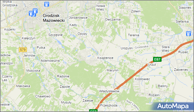 mapa Książenice gmina Grodzisk Mazowiecki, Książenice gmina Grodzisk Mazowiecki na mapie Targeo