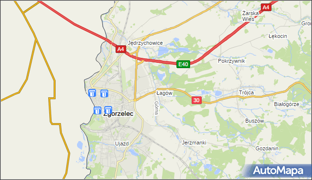 mapa Łagów gmina Zgorzelec, Łagów gmina Zgorzelec na mapie Targeo