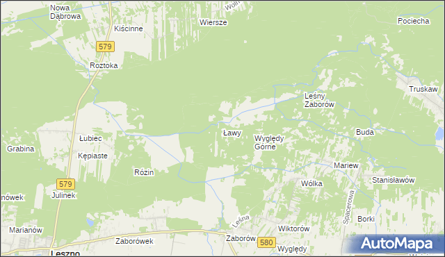 mapa Ławy gmina Leszno, Ławy gmina Leszno na mapie Targeo