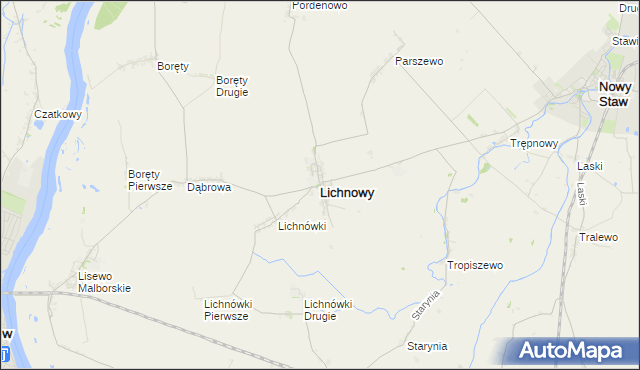 mapa Lichnowy powiat malborski, Lichnowy powiat malborski na mapie Targeo