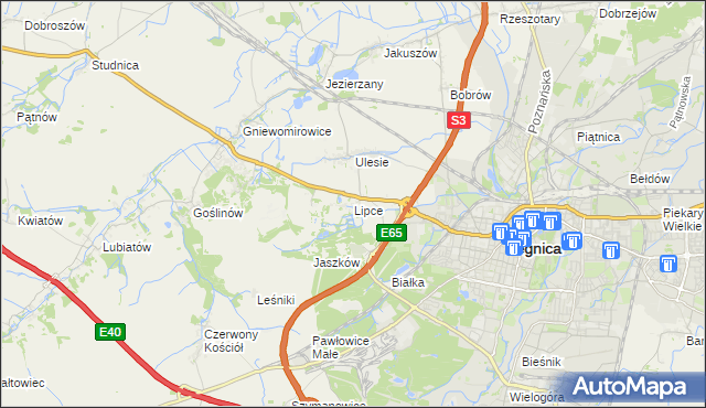 mapa Lipce gmina Miłkowice, Lipce gmina Miłkowice na mapie Targeo