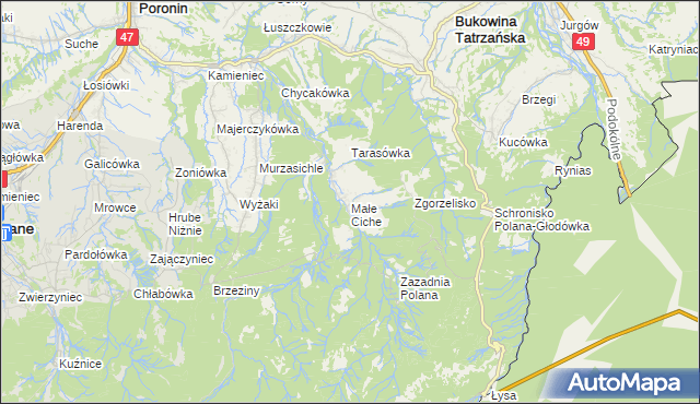 mapa Małe Ciche, Małe Ciche na mapie Targeo