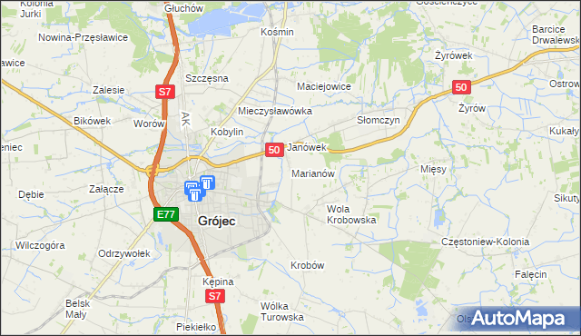 mapa Marianów gmina Grójec, Marianów gmina Grójec na mapie Targeo