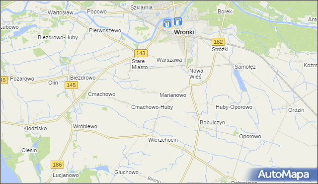 mapa Marianowo gmina Wronki, Marianowo gmina Wronki na mapie Targeo