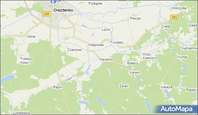 mapa Marzenin gmina Drezdenko, Marzenin gmina Drezdenko na mapie Targeo