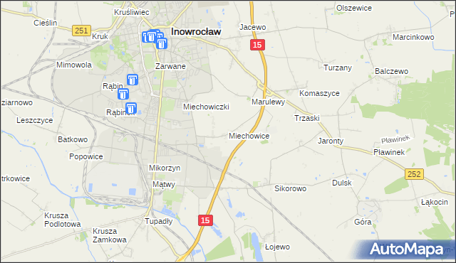 mapa Miechowice gmina Inowrocław, Miechowice gmina Inowrocław na mapie Targeo