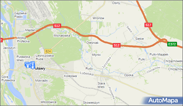 mapa Młynki gmina Końskowola, Młynki gmina Końskowola na mapie Targeo