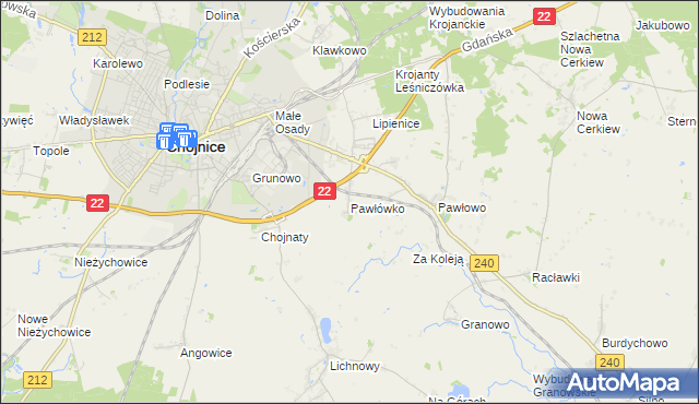 mapa Pawłówko gmina Chojnice, Pawłówko gmina Chojnice na mapie Targeo