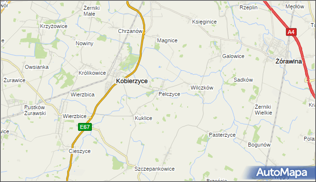 mapa Pełczyce gmina Kobierzyce, Pełczyce gmina Kobierzyce na mapie Targeo