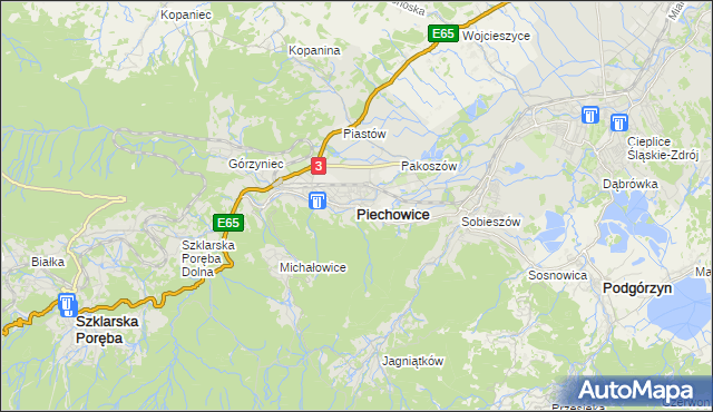 mapa Piechowice powiat jeleniogórski, Piechowice powiat jeleniogórski na mapie Targeo