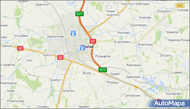 mapa Poświętne gmina Płońsk, Poświętne gmina Płońsk na mapie Targeo