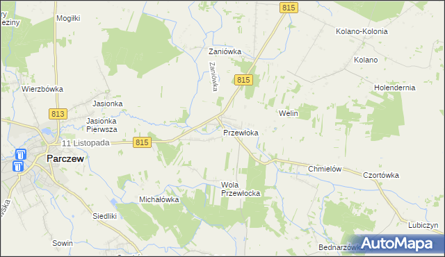 mapa Przewłoka gmina Parczew, Przewłoka gmina Parczew na mapie Targeo