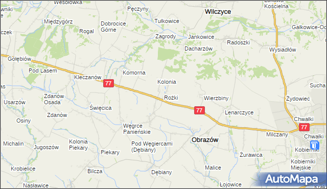 mapa Rożki gmina Obrazów, Rożki gmina Obrazów na mapie Targeo