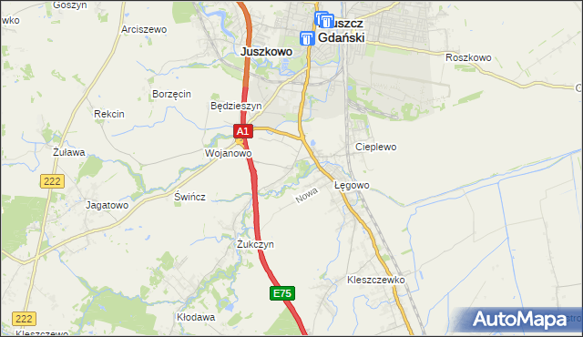 mapa Rusocin gmina Pruszcz Gdański, Rusocin gmina Pruszcz Gdański na mapie Targeo