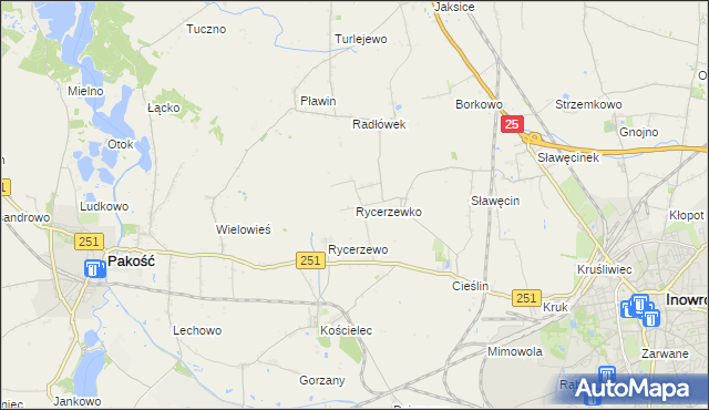 mapa Rycerzewko gmina Pakość, Rycerzewko gmina Pakość na mapie Targeo