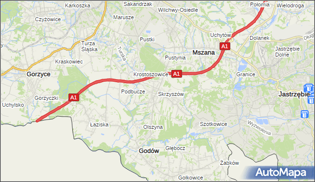 mapa Skrzyszów gmina Godów, Skrzyszów gmina Godów na mapie Targeo