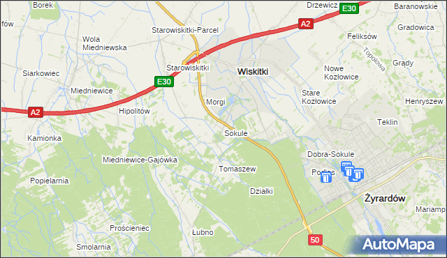 mapa Sokule gmina Wiskitki, Sokule gmina Wiskitki na mapie Targeo