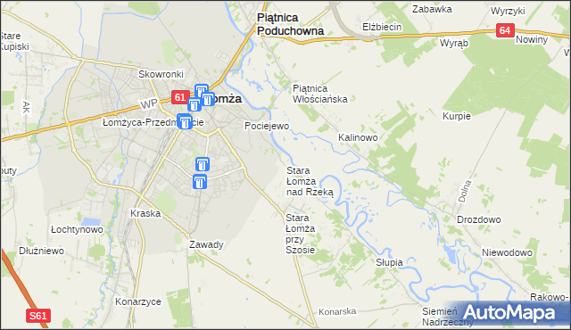mapa Stara Łomża nad Rzeką, Stara Łomża nad Rzeką na mapie Targeo
