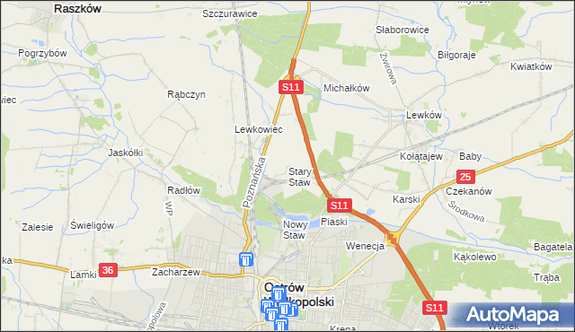 mapa Stary Staw gmina Ostrów Wielkopolski, Stary Staw gmina Ostrów Wielkopolski na mapie Targeo