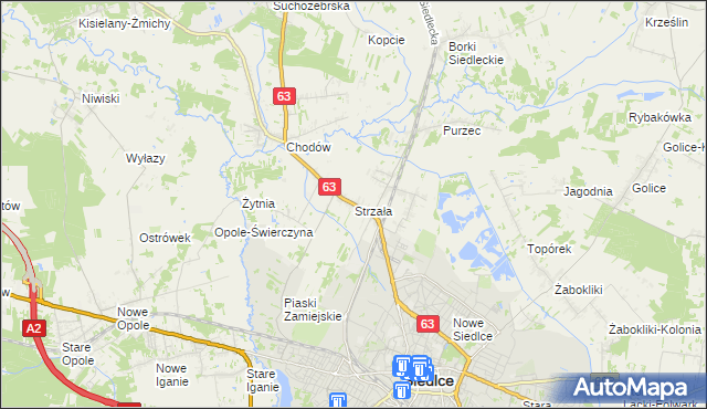 mapa Strzała gmina Siedlce, Strzała gmina Siedlce na mapie Targeo