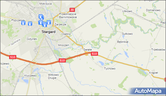 mapa Święte gmina Stargard, Święte gmina Stargard na mapie Targeo