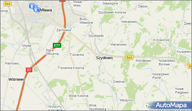 mapa Szydłowo powiat mławski, Szydłowo powiat mławski na mapie Targeo