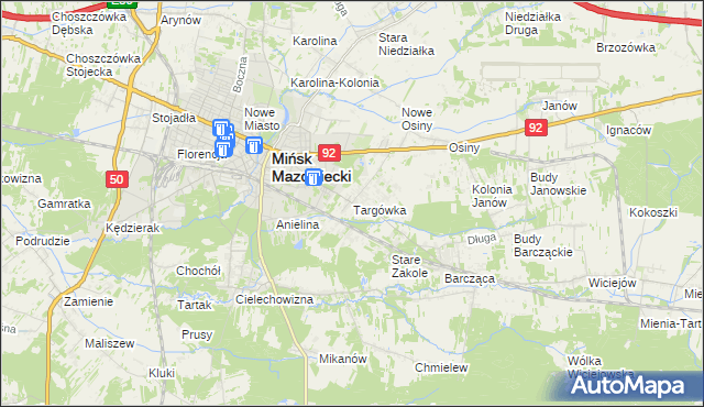 mapa Targówka gmina Mińsk Mazowiecki, Targówka gmina Mińsk Mazowiecki na mapie Targeo