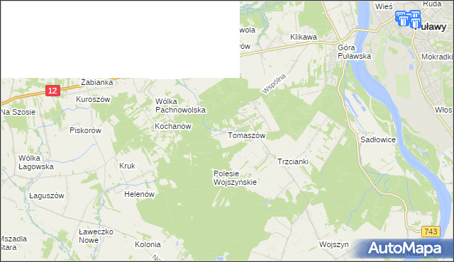 mapa Tomaszów gmina Puławy, Tomaszów gmina Puławy na mapie Targeo
