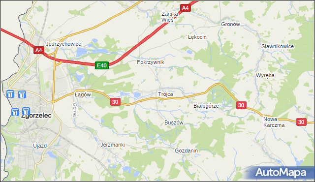 mapa Trójca gmina Zgorzelec, Trójca gmina Zgorzelec na mapie Targeo