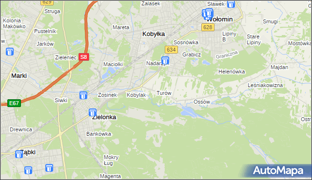 mapa Turów gmina Wołomin, Turów gmina Wołomin na mapie Targeo