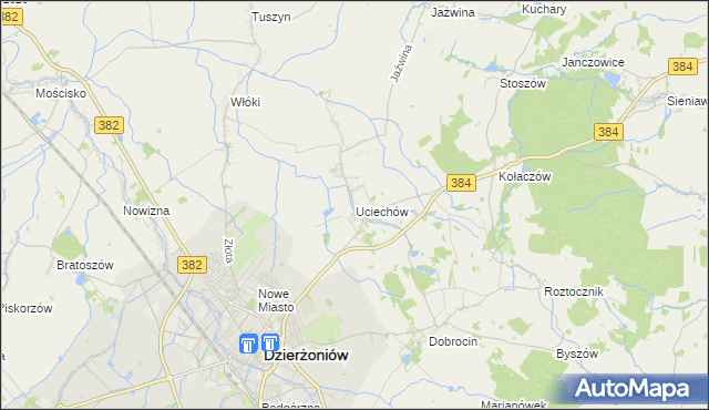 mapa Uciechów gmina Dzierżoniów, Uciechów gmina Dzierżoniów na mapie Targeo