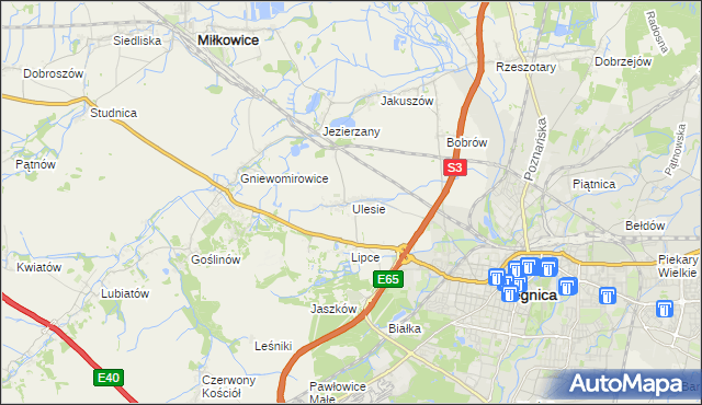 mapa Ulesie gmina Miłkowice, Ulesie gmina Miłkowice na mapie Targeo
