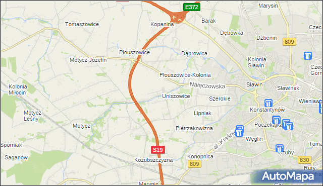 mapa Uniszowice, Uniszowice na mapie Targeo