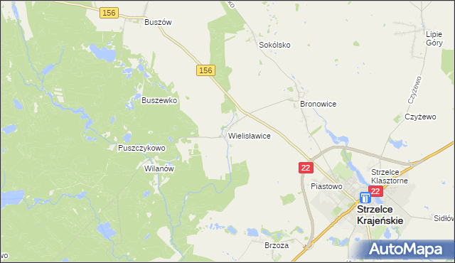 mapa Wielisławice gmina Strzelce Krajeńskie, Wielisławice gmina Strzelce Krajeńskie na mapie Targeo