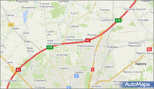 mapa Wierzchowisko gmina Mykanów, Wierzchowisko gmina Mykanów na mapie Targeo