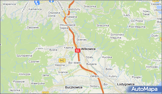 mapa Wilkowice powiat bielski, Wilkowice powiat bielski na mapie Targeo
