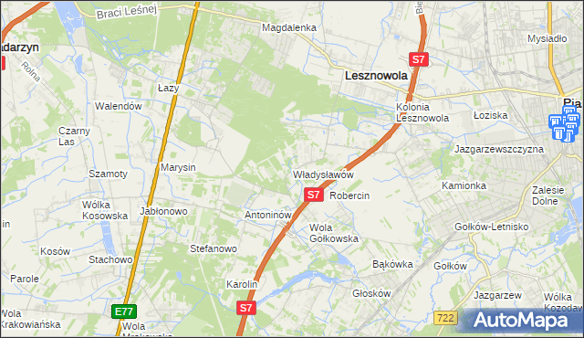 mapa Władysławów gmina Lesznowola, Władysławów gmina Lesznowola na mapie Targeo