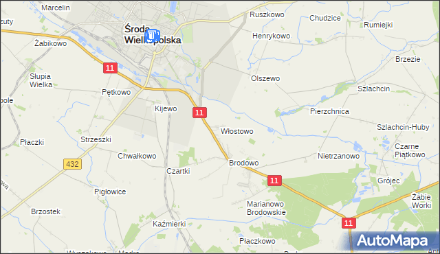 mapa Włostowo gmina Środa Wielkopolska, Włostowo gmina Środa Wielkopolska na mapie Targeo