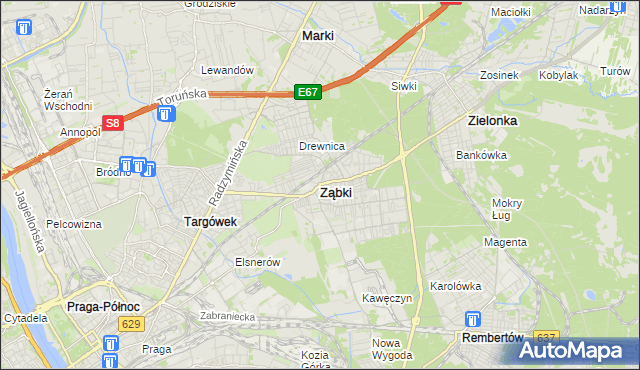 mapa Ząbki powiat wołomiński, Ząbki powiat wołomiński na mapie Targeo