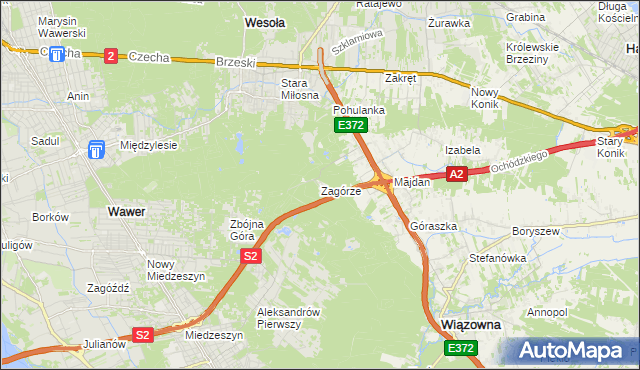 mapa Zagórze gmina Wiązowna, Zagórze gmina Wiązowna na mapie Targeo