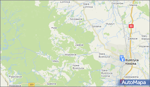 mapa Zalesie gmina Bystrzyca Kłodzka, Zalesie gmina Bystrzyca Kłodzka na mapie Targeo