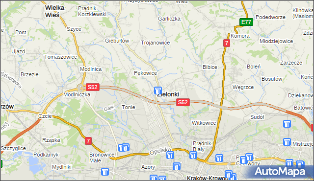 mapa Zielonki powiat krakowski, Zielonki powiat krakowski na mapie Targeo