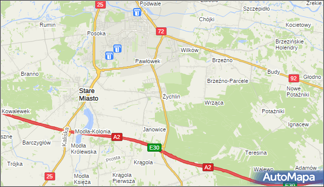 mapa Żychlin gmina Stare Miasto, Żychlin gmina Stare Miasto na mapie Targeo